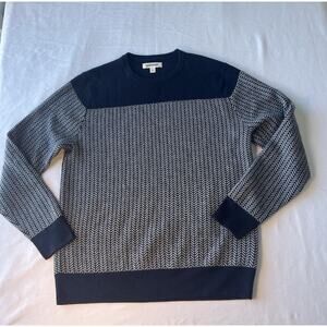 Goodthreads Men's Size L Wool Blend Striped Sweater Navy Blue Pullover Winter